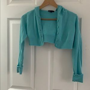 blue cropped cardigan